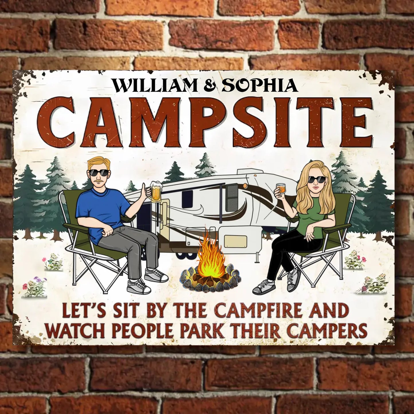 Husband And Wife Camping Partners For Life - Personalized Horizontal Metal Sign - Gift For Husband Wife, Couple, Family
