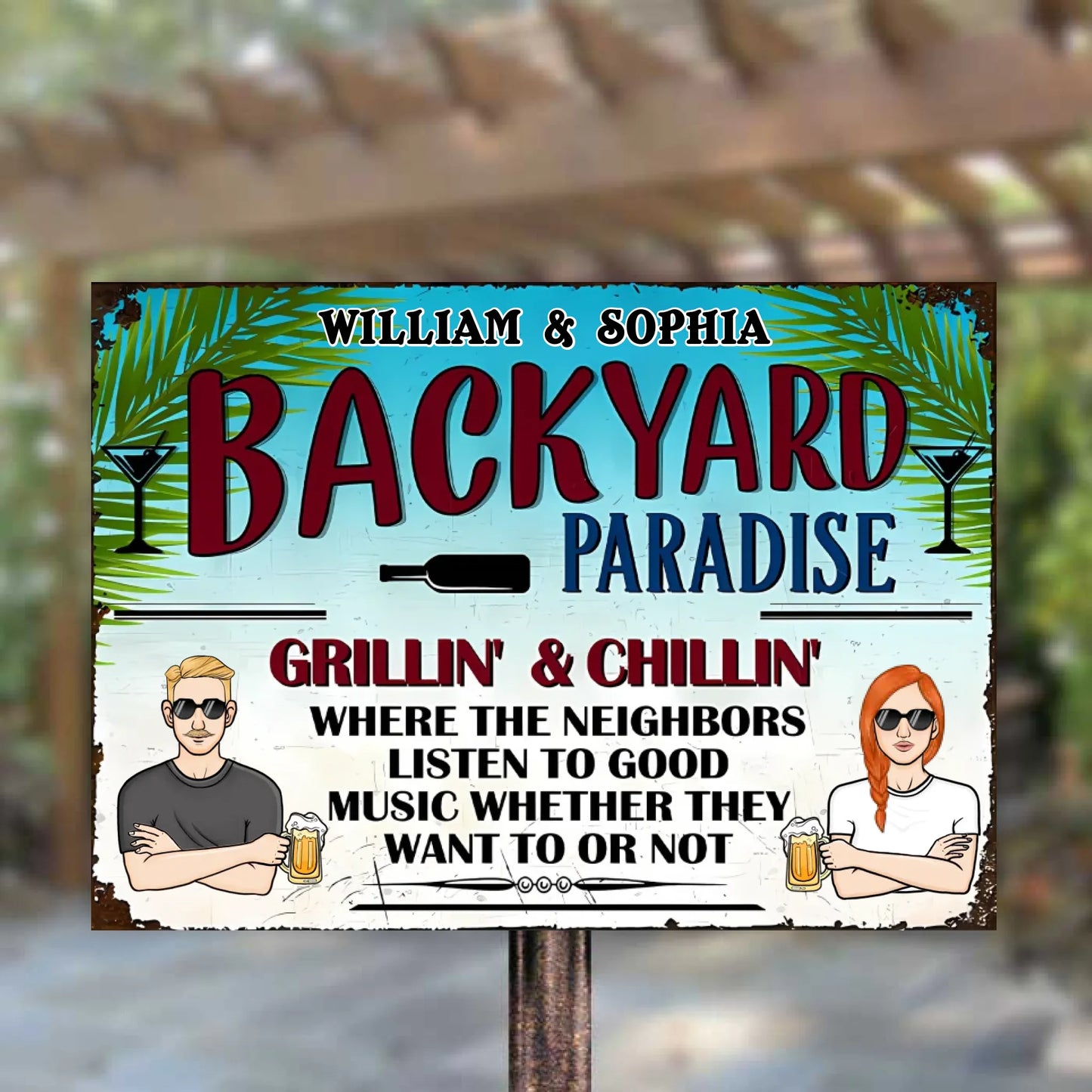 Paradise Where The Neighbors Listen To Good Music - Personalized Horizontal Metal Sign