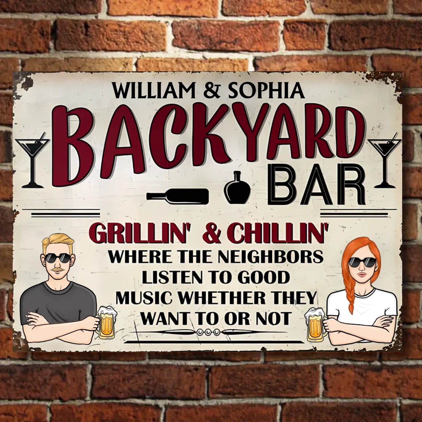 Backyard Bar Listen To Good Music - Personalized Horizontal Metal Sign - Gifts For Couple, Family
