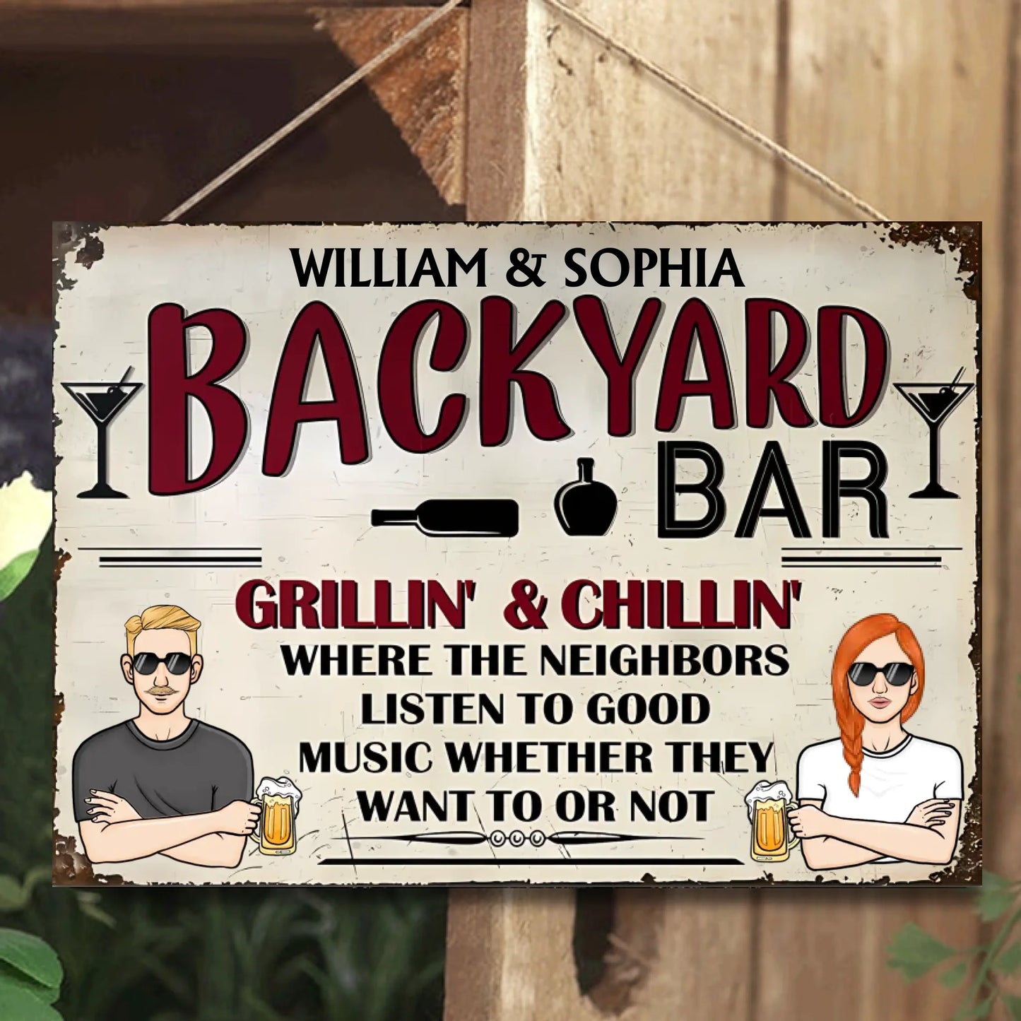 Backyard Bar Listen To Good Music - Personalized Horizontal Metal Sign - Gifts For Couple, Family