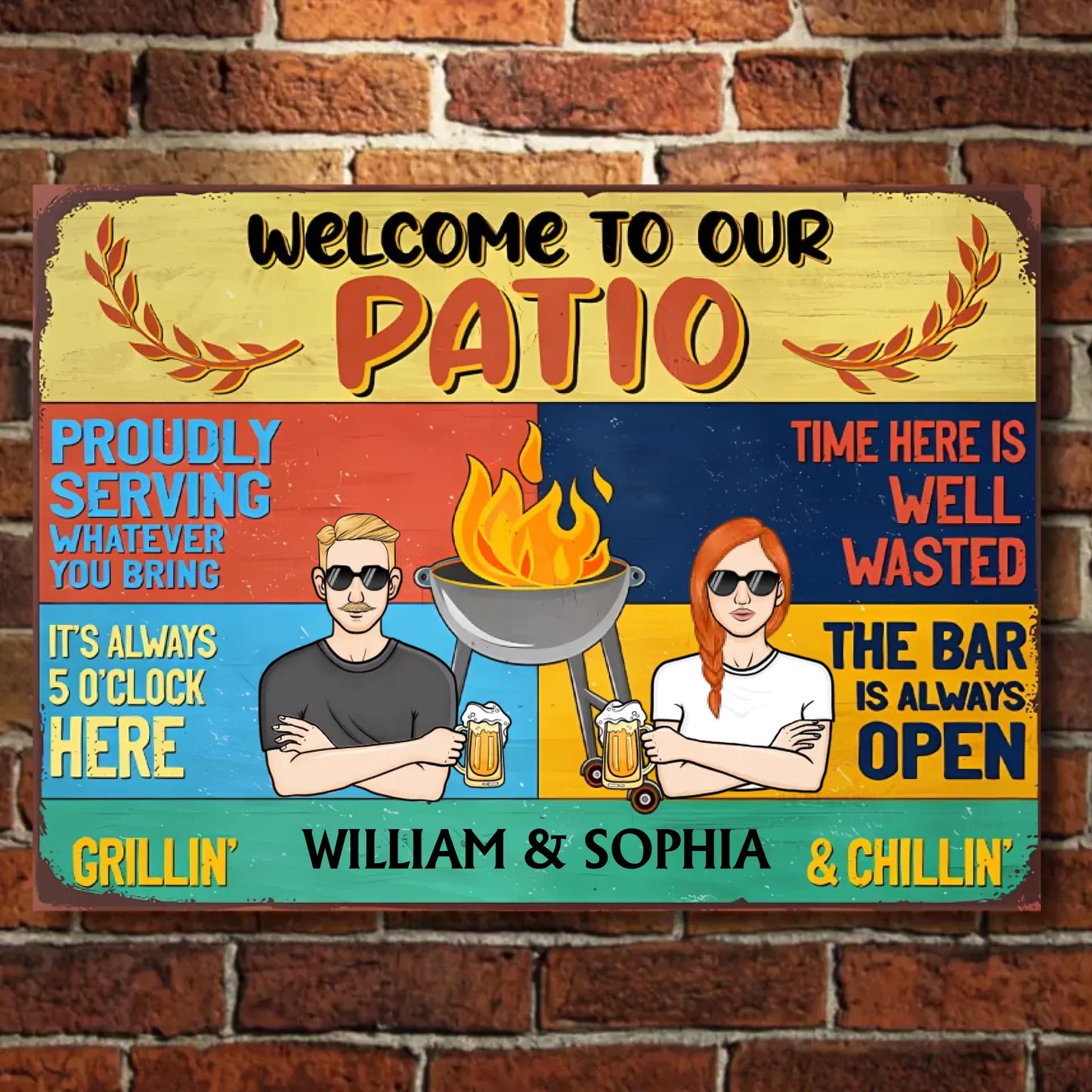Welcome To Patio Proudly Whatever You Bring - Personalized Horizontal Metal Sign - Gifts For Couple, Family