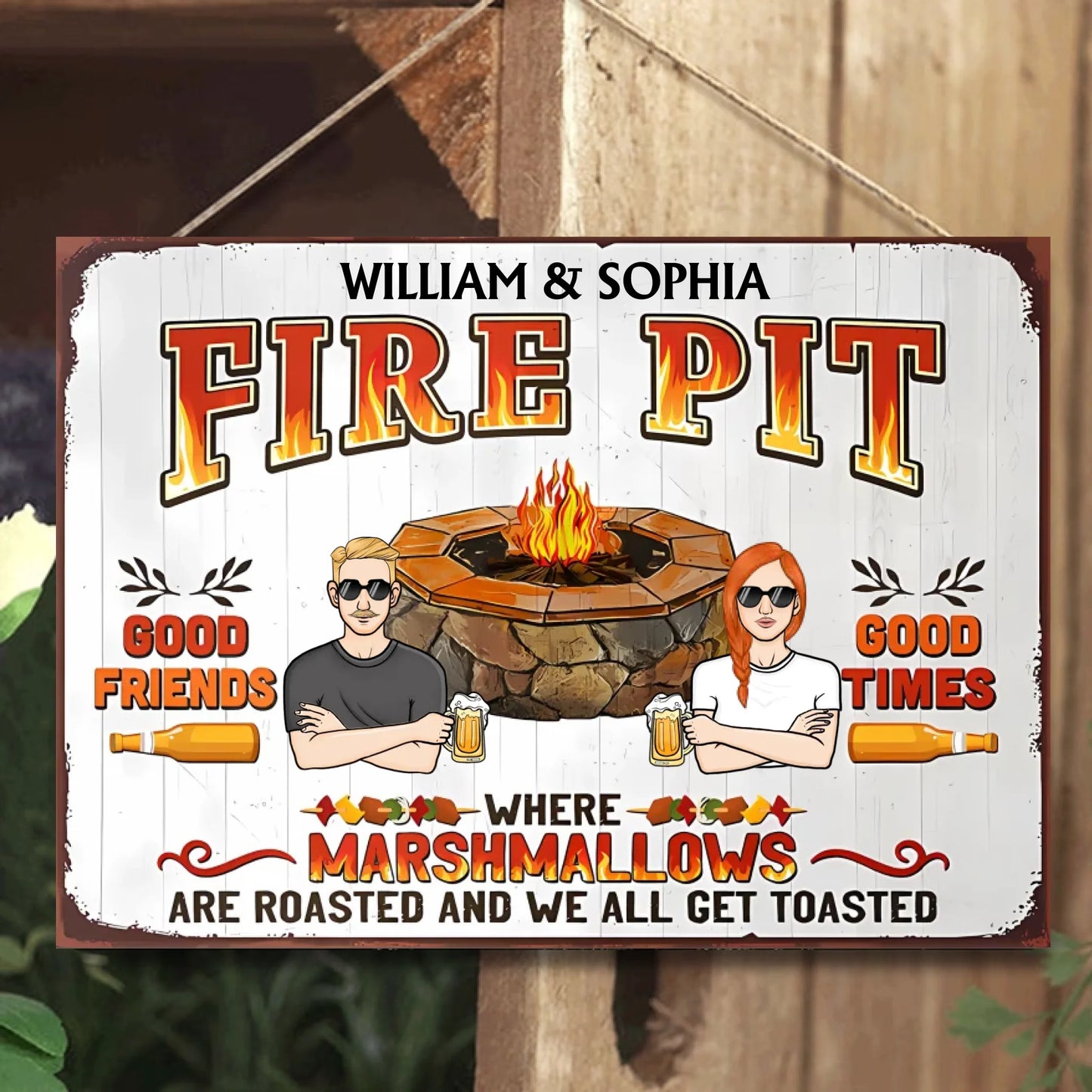 Fire Pit Where Marshmallows Get Toasted- Personalized Horizontal Metal Sign - Gifts For Couple, Family