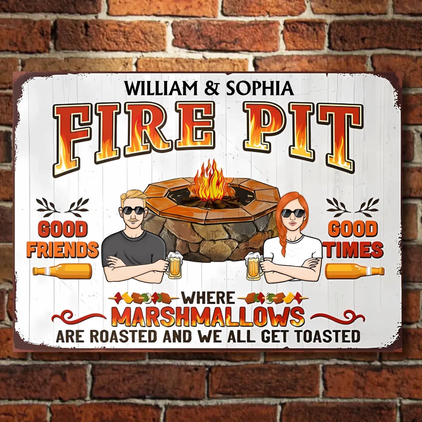 Fire Pit Where Marshmallows Get Toasted- Personalized Horizontal Metal Sign - Gifts For Couple, Family