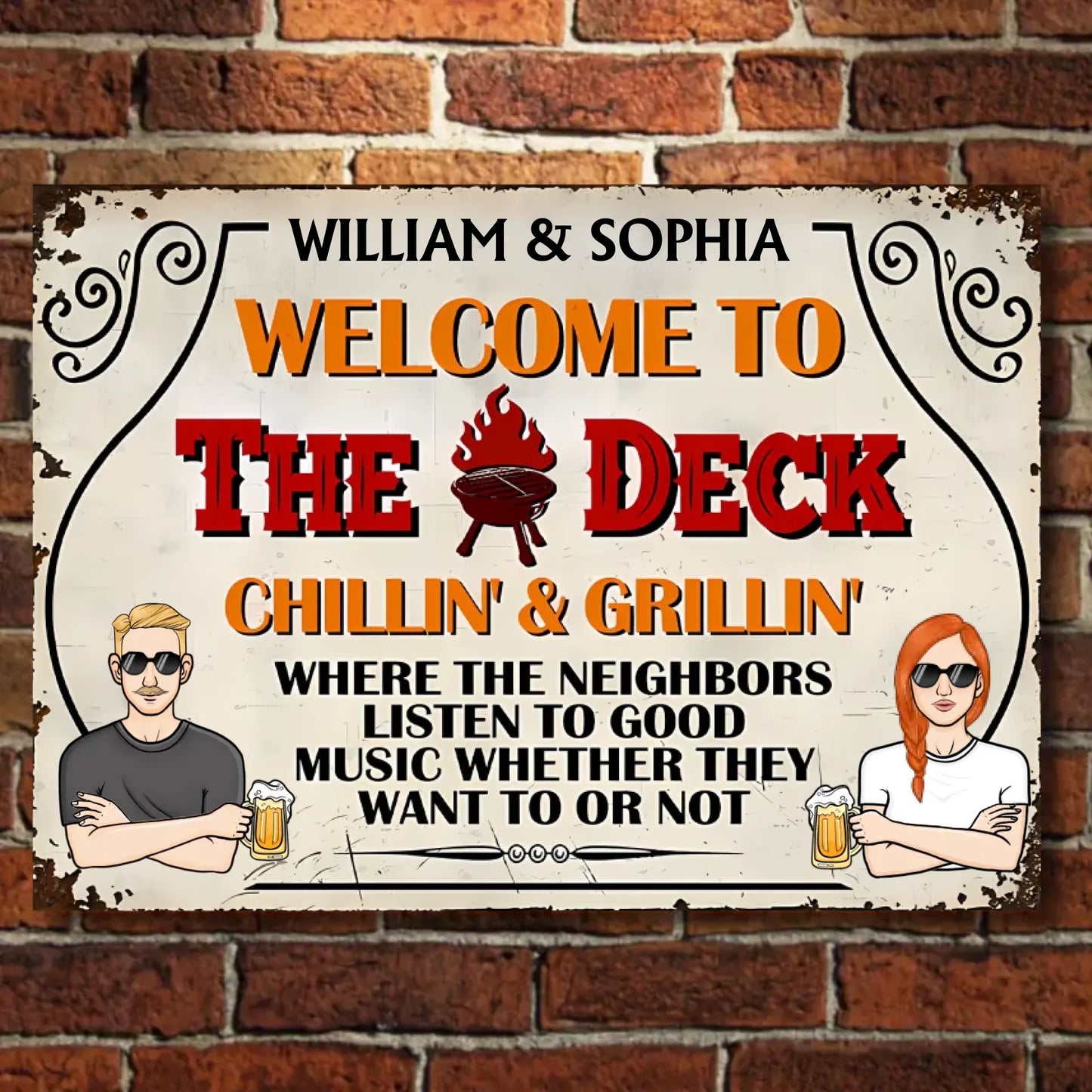 Welcome To The Deck Listen To Good Music - Personalized Horizontal Metal Sign - Gift For Husband Wife, Couples, Family