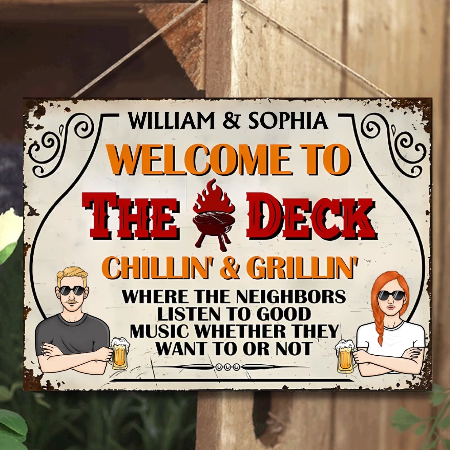 Welcome To The Deck Listen To Good Music - Personalized Horizontal Metal Sign - Gift For Husband Wife, Couples, Family
