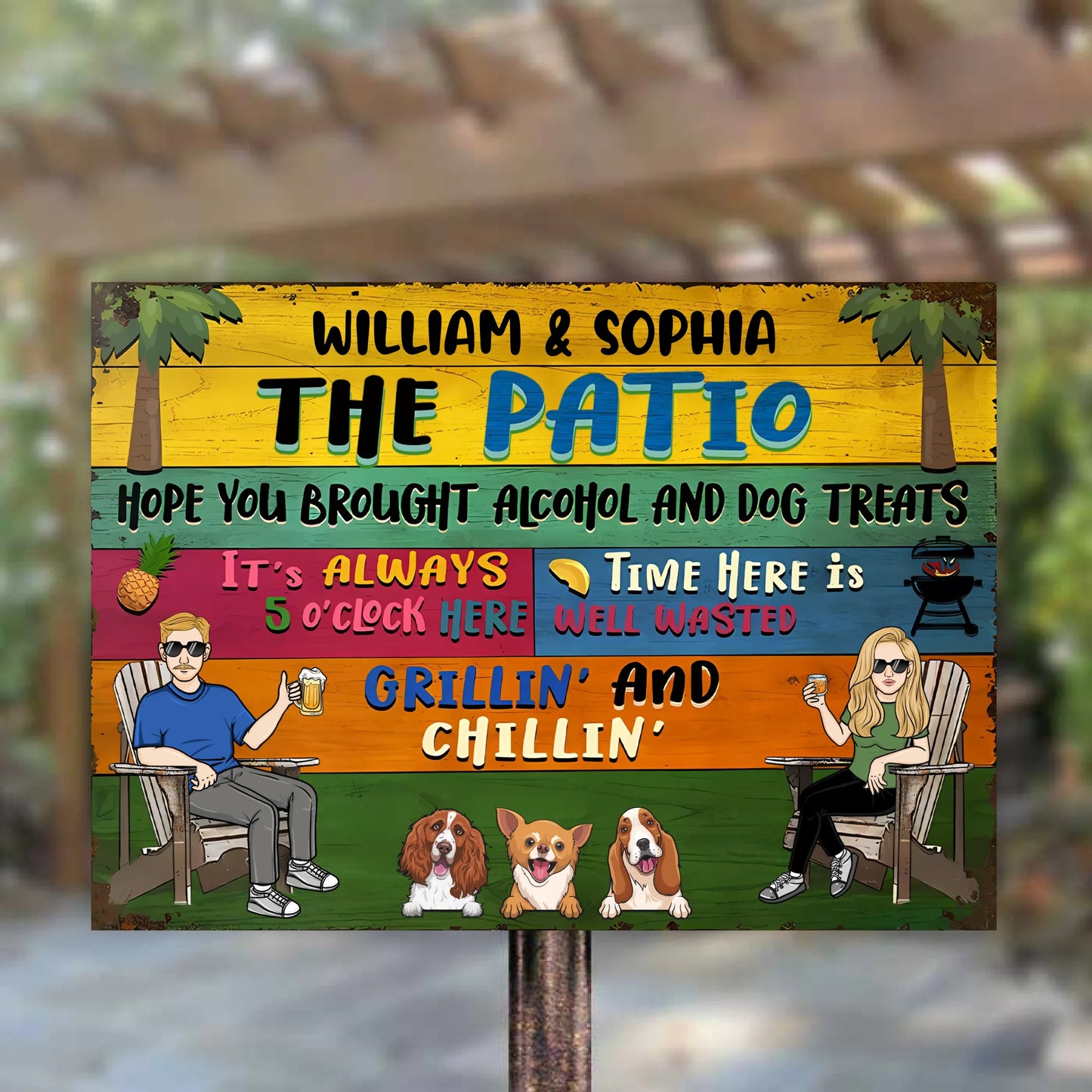 Patio Hope You Brought Alcohol And Dog Treats - Personalized Horizontal Metal Sign - Gift For Dog Lovers, Couple and Family