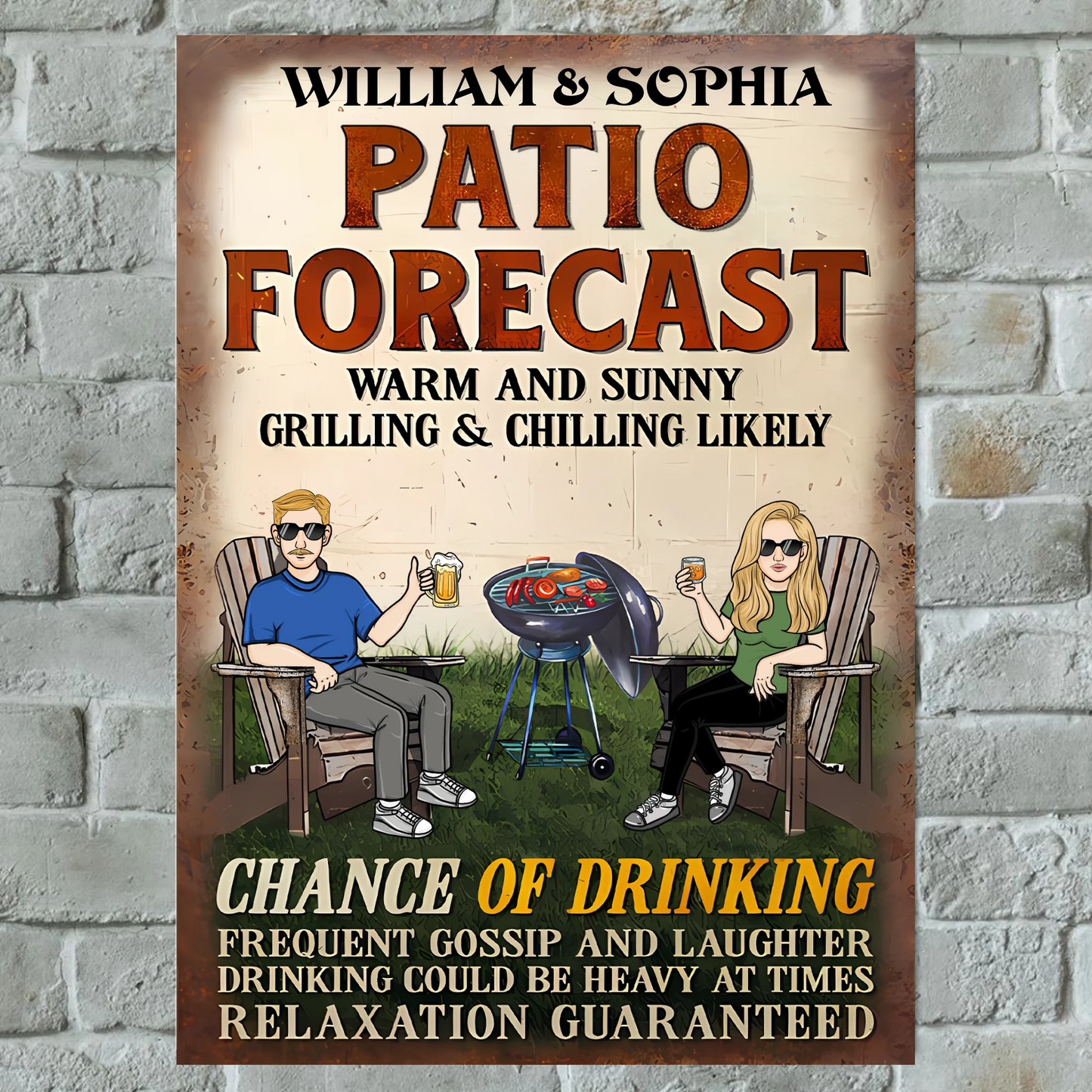 Backyard Bar Forecast Chance Of Drinking - Personalized Vertical Metal Sign - Gift For Couples, Husband and Wife