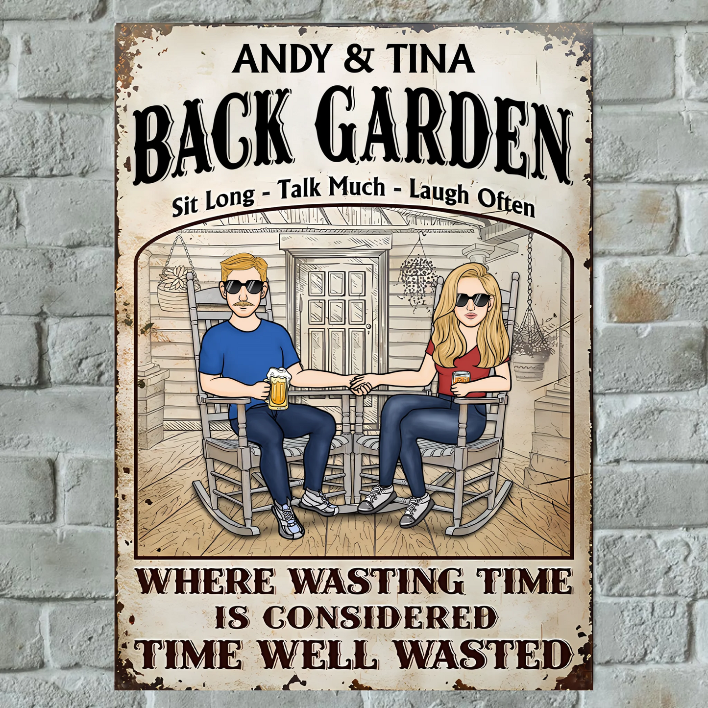 Porch Time Well Wasted - Personalized Vertical Metal Sign - Gift For Family, Couple