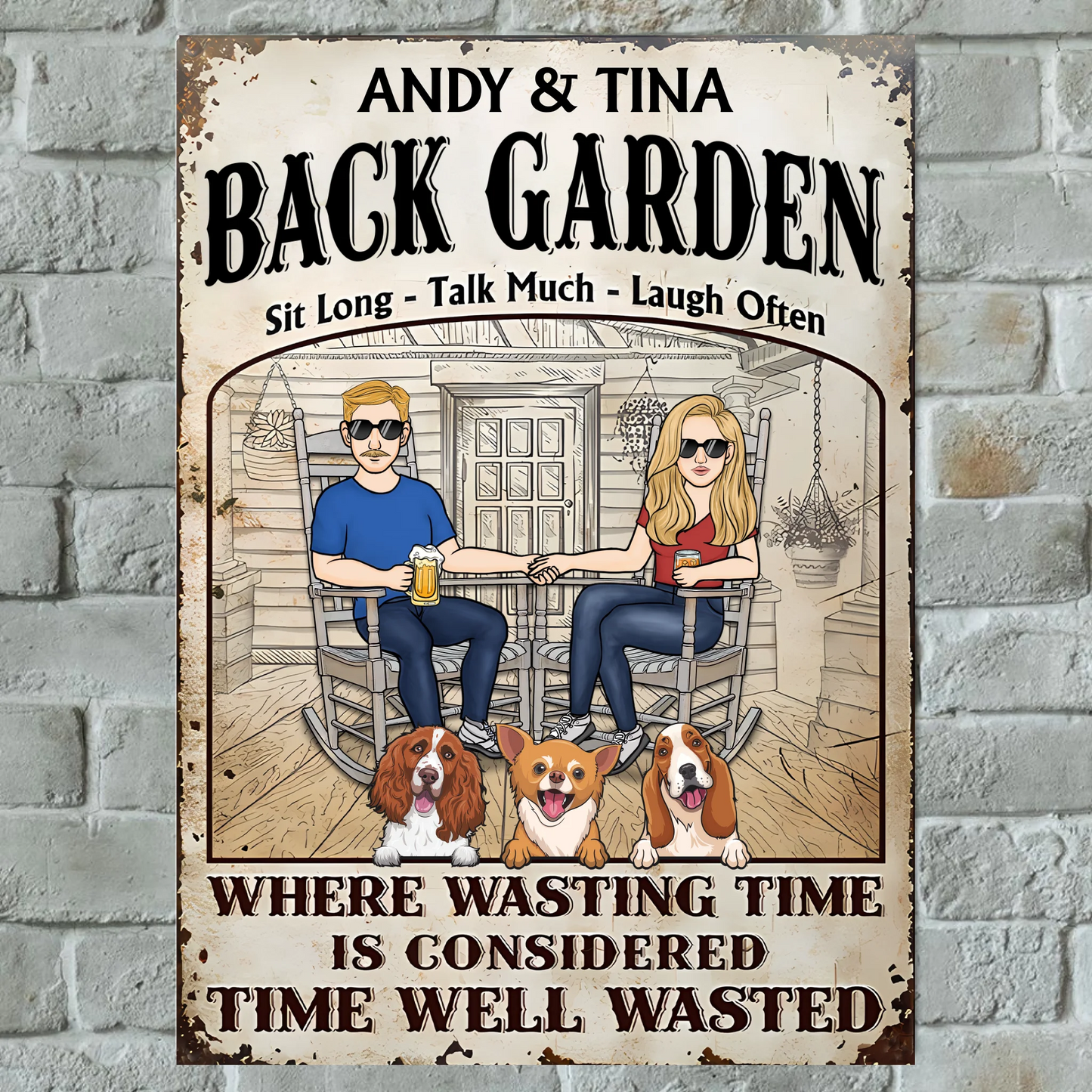 Porch Time Well Wasted With Dogs - Personalized Vertical Metal Sign - Gift For Family, Couple, Dog Lovers