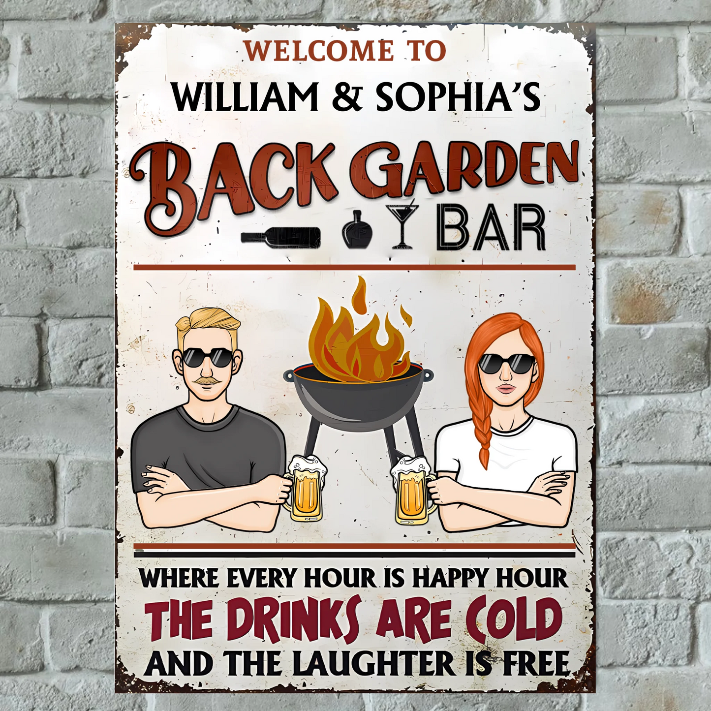 Back Garden Bar Where Every Hour Is Happy Hour - Personalized Custom Classic Metal Signs