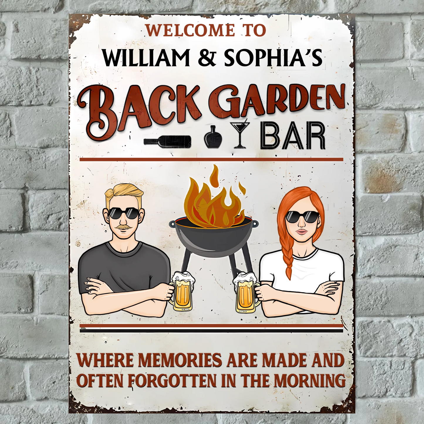 Back Garden Bar Where Memories Are Made And Often Forgotten In The Morning - Personalized Custom Classic Vertical Metal Signs