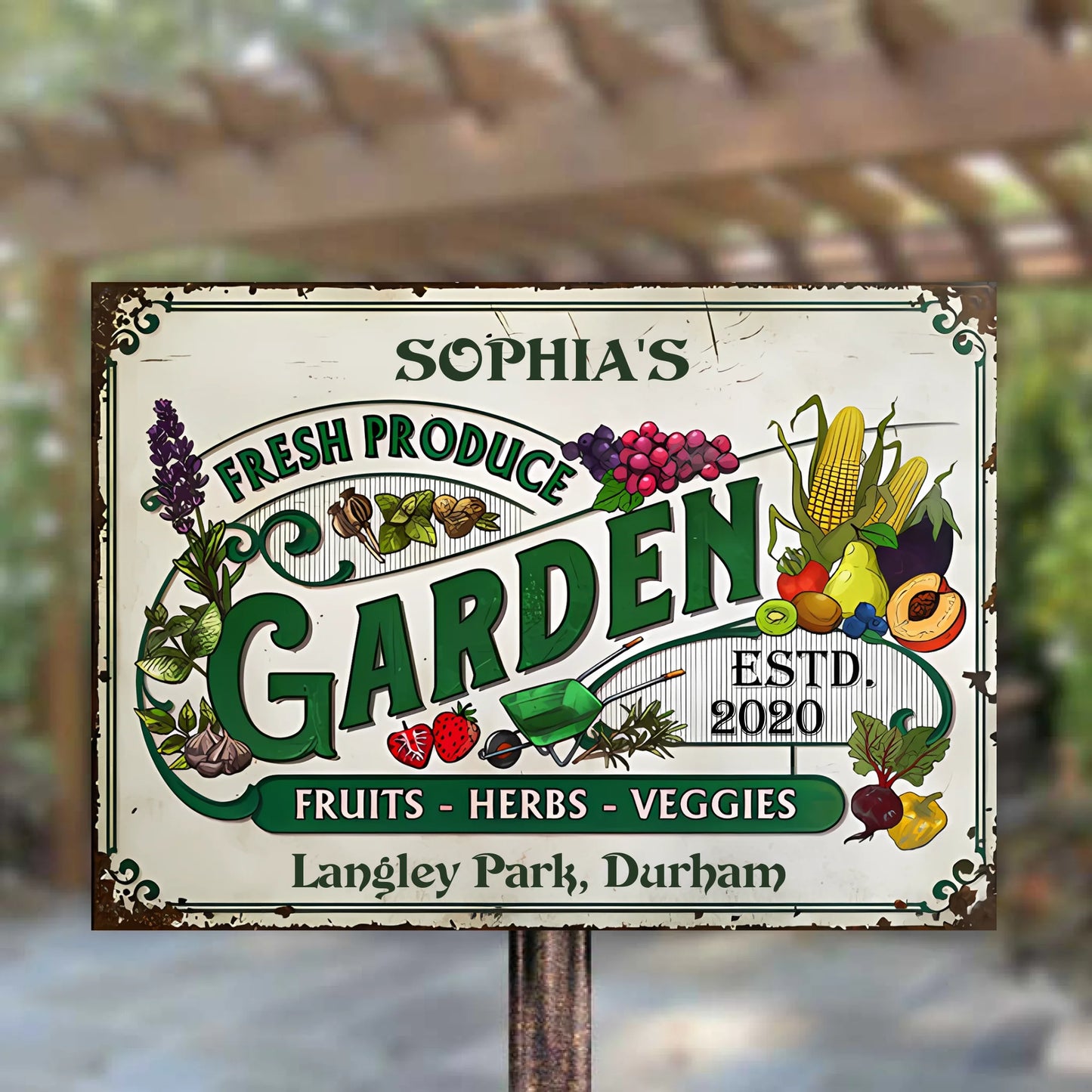 Garden Fruits Herbs Veggies - Personalized Horizontal Garden Sign