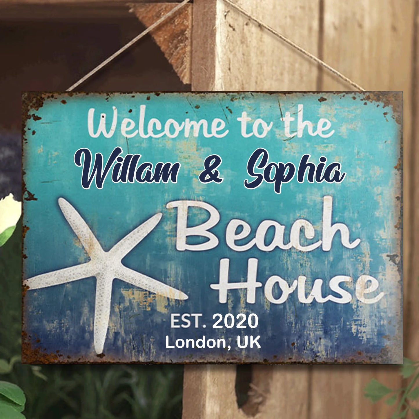 Welcome To The Beach House - Personalized Horizontal Metal Sign