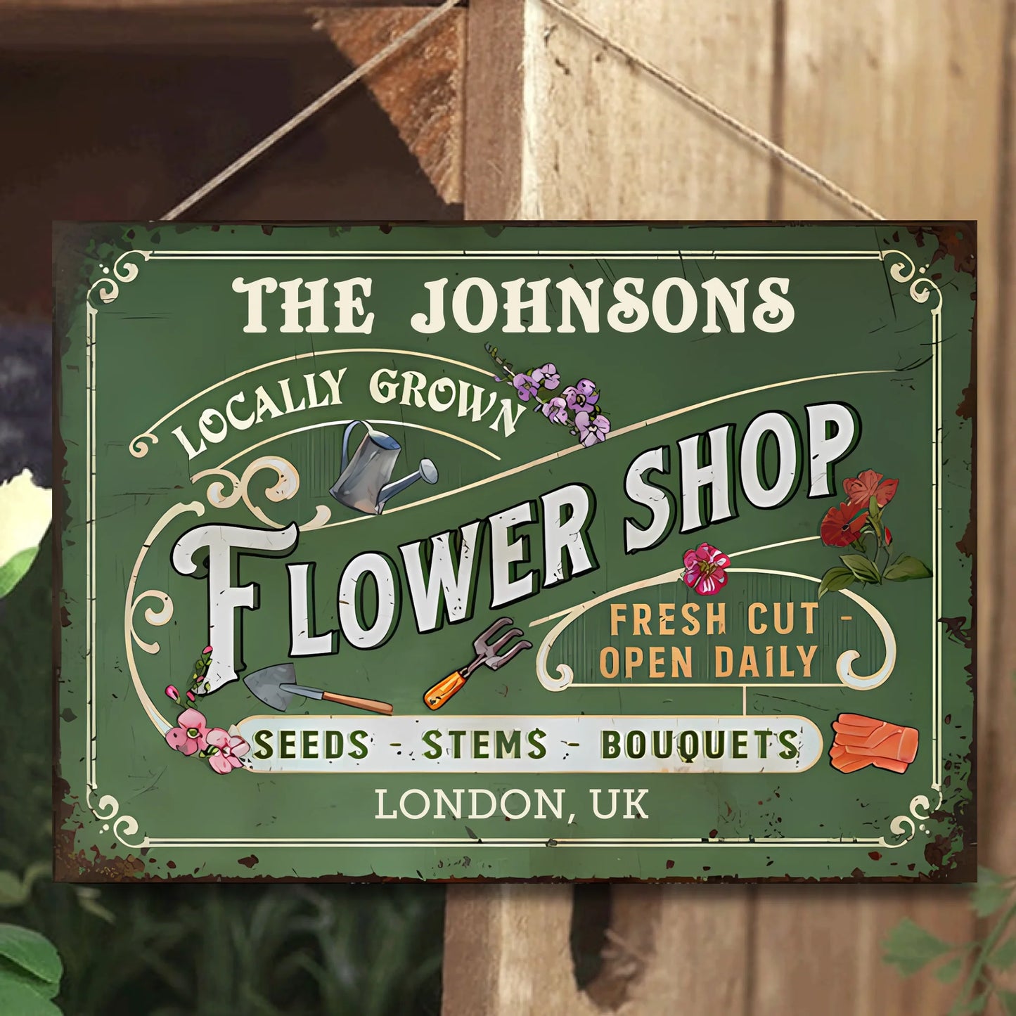 Personalized Flower Shop Horizontal Metal Sign