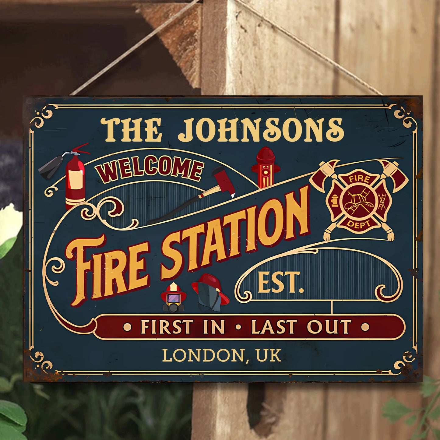 Personalized Fire Station Horizontal Metal Sign