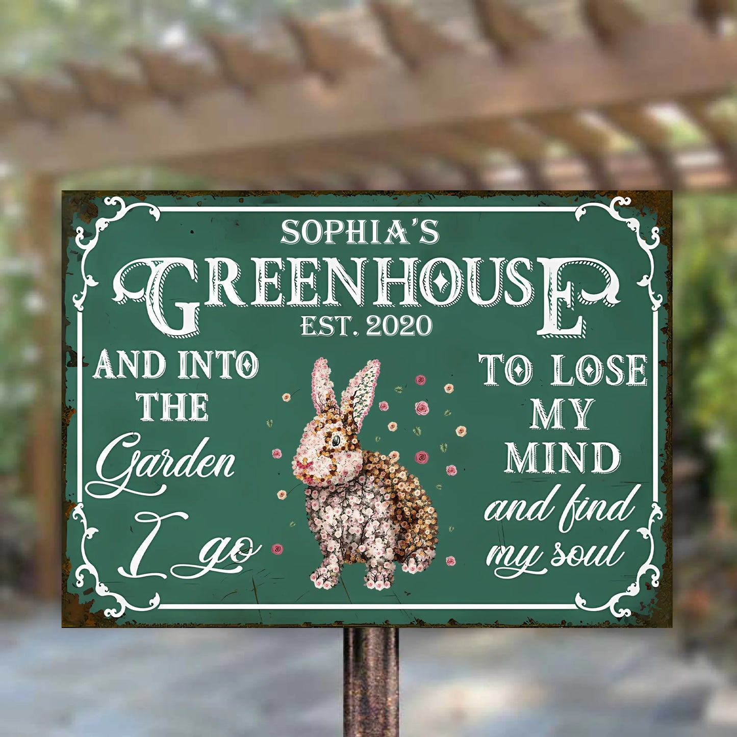Greenhouse And Into The Garden I Go To Lose My Mind And Find My Soul - Personalized Horizontal Metal Sign