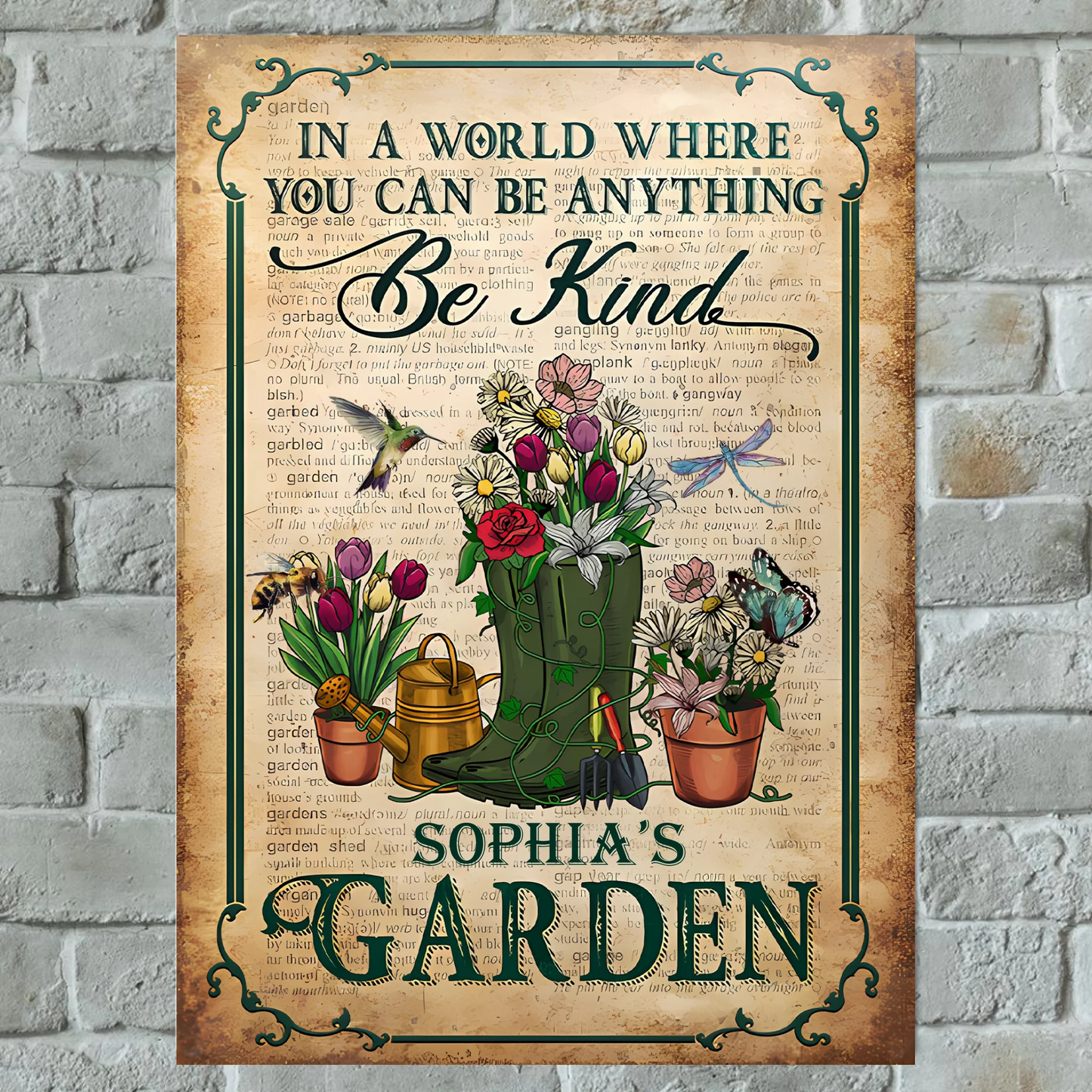 Garden In A World Where You Can Be Anything Be Kind - Personalized Horizontal Metal Sign