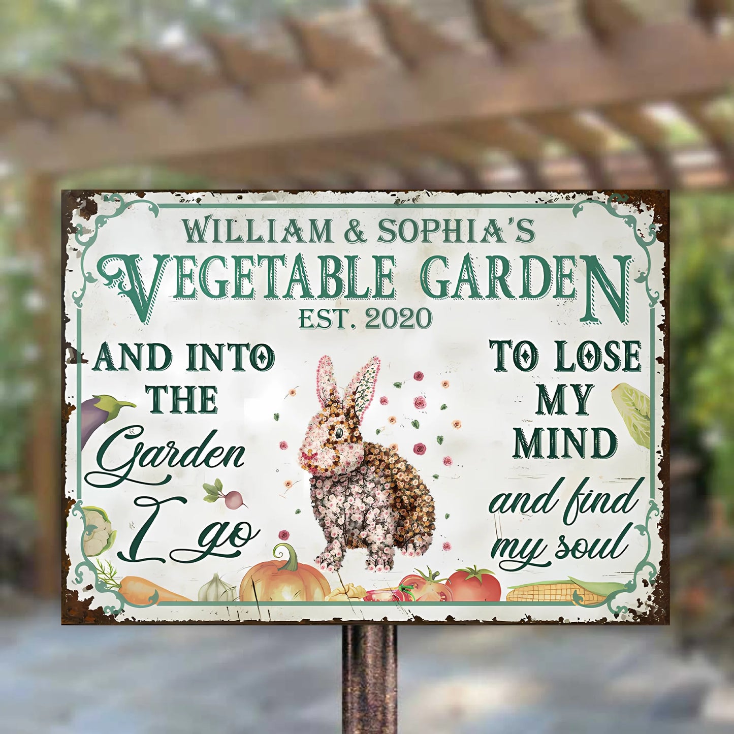 Vegetable Garden And Into The Garden I Go To Lose My Mind And Find My Soul - Personalized Horizontal Metal Sign