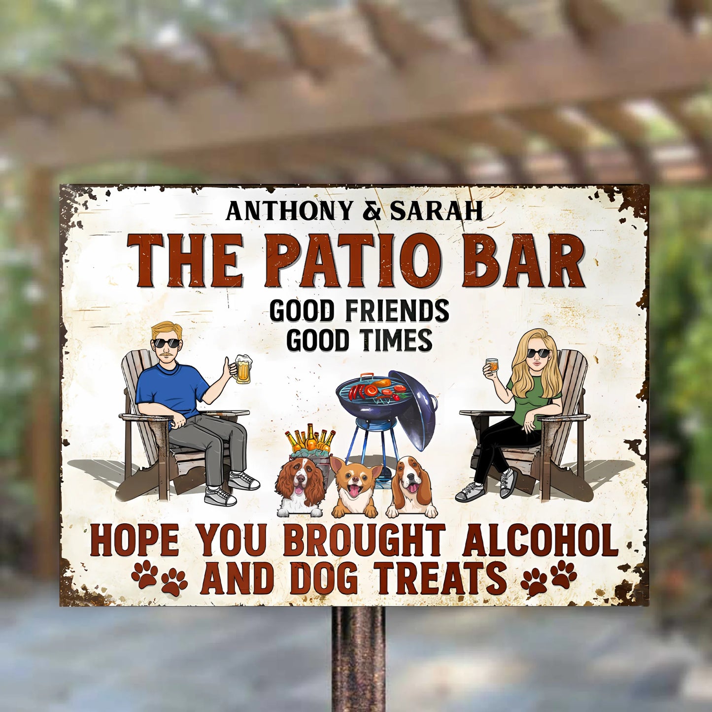 Patio Bar Hope You Brought Alcohol And Dog Treats - Personalized Horizontal Metal Sign