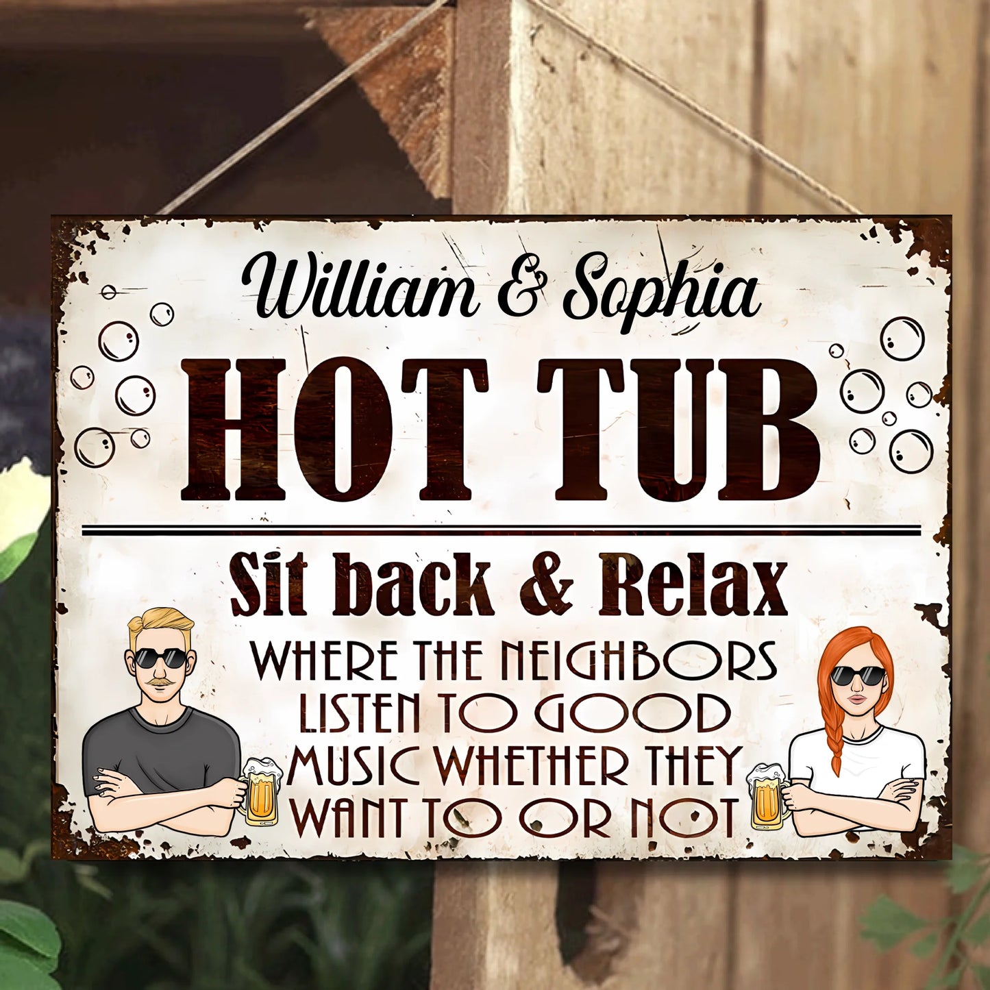 Hot Tub Sit Back & Relax - Personalized Horizontal Metal Sign