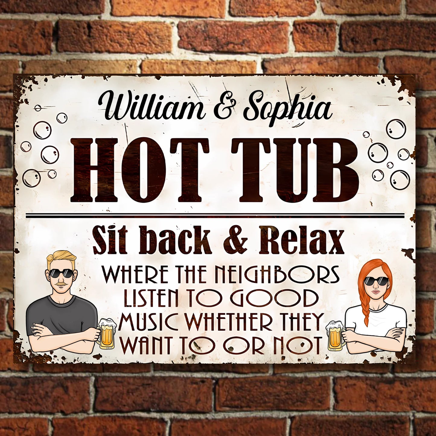Hot Tub Sit Back & Relax - Personalized Horizontal Metal Sign