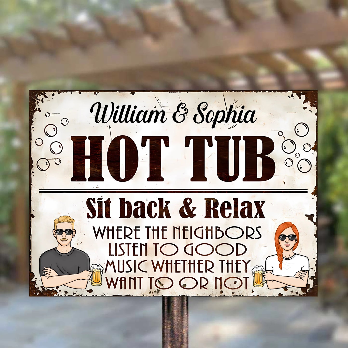 Hot Tub Sit Back & Relax - Personalized Horizontal Metal Sign