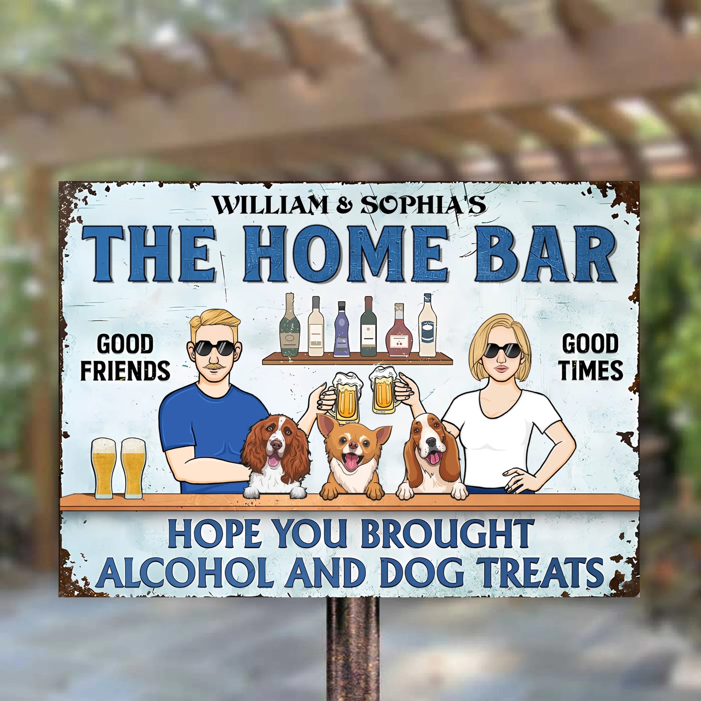 The Patio Bar Hope You Brought Alcohol And Dog Treats 2 - Personalized Horizontal Metal Sign