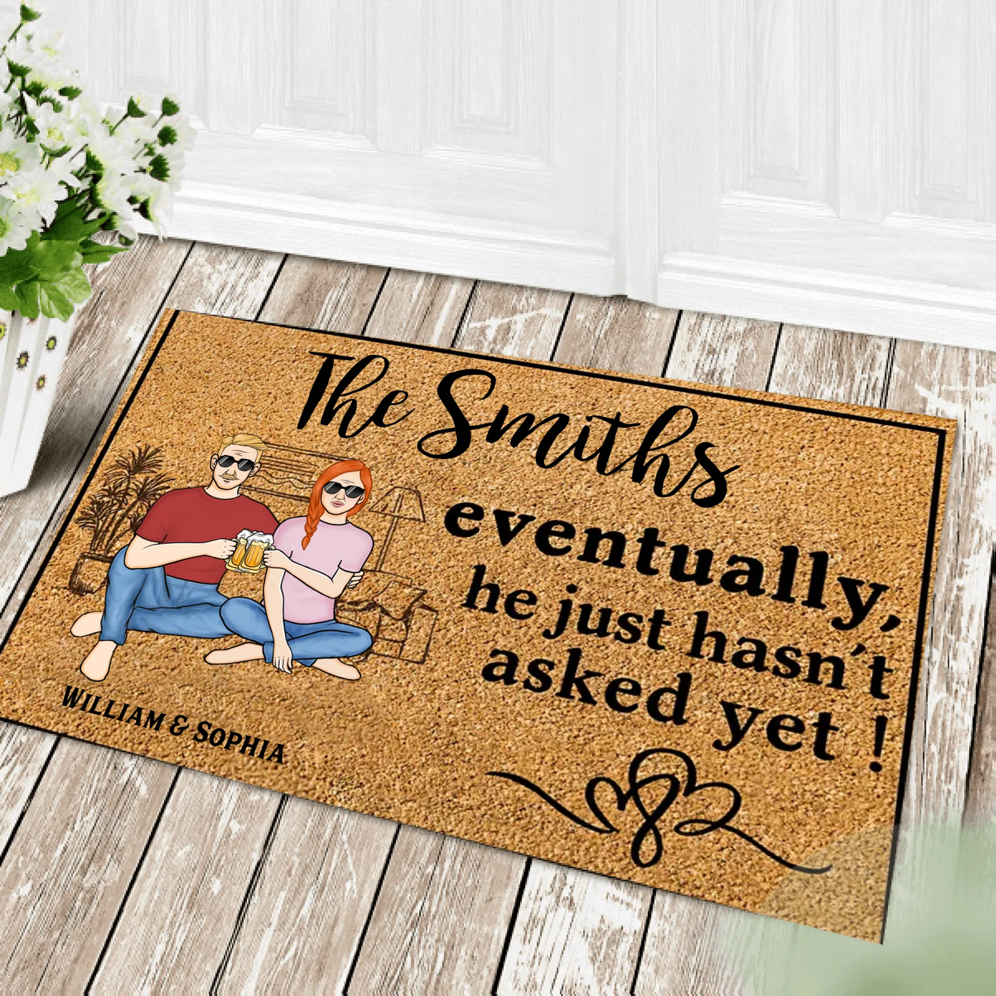 Family Couple Eventually He Just Hasn't Asked Yet - Personalized Doormat - Gift For Husband Wife, Couples