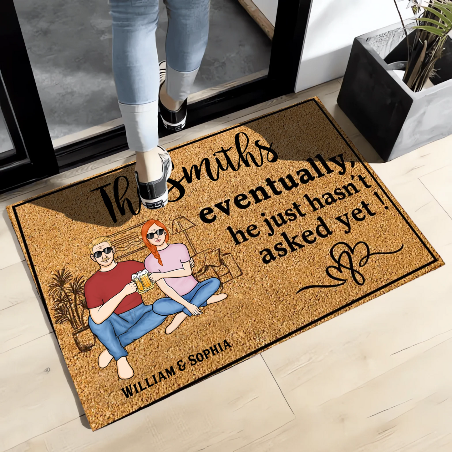 Family Couple Eventually He Just Hasn't Asked Yet - Personalized Doormat - Gift For Husband Wife, Couples