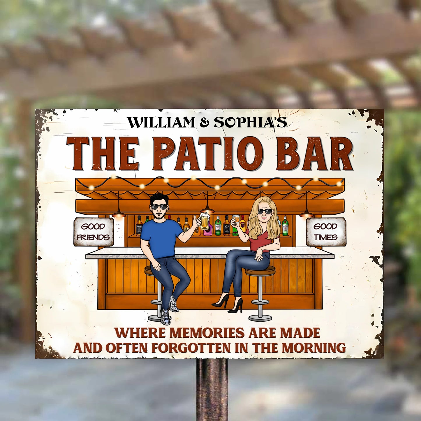 Back Garden Where Memories Are Made And Often Forgotten In The Morning - Personalized Horizontal Metal Sign