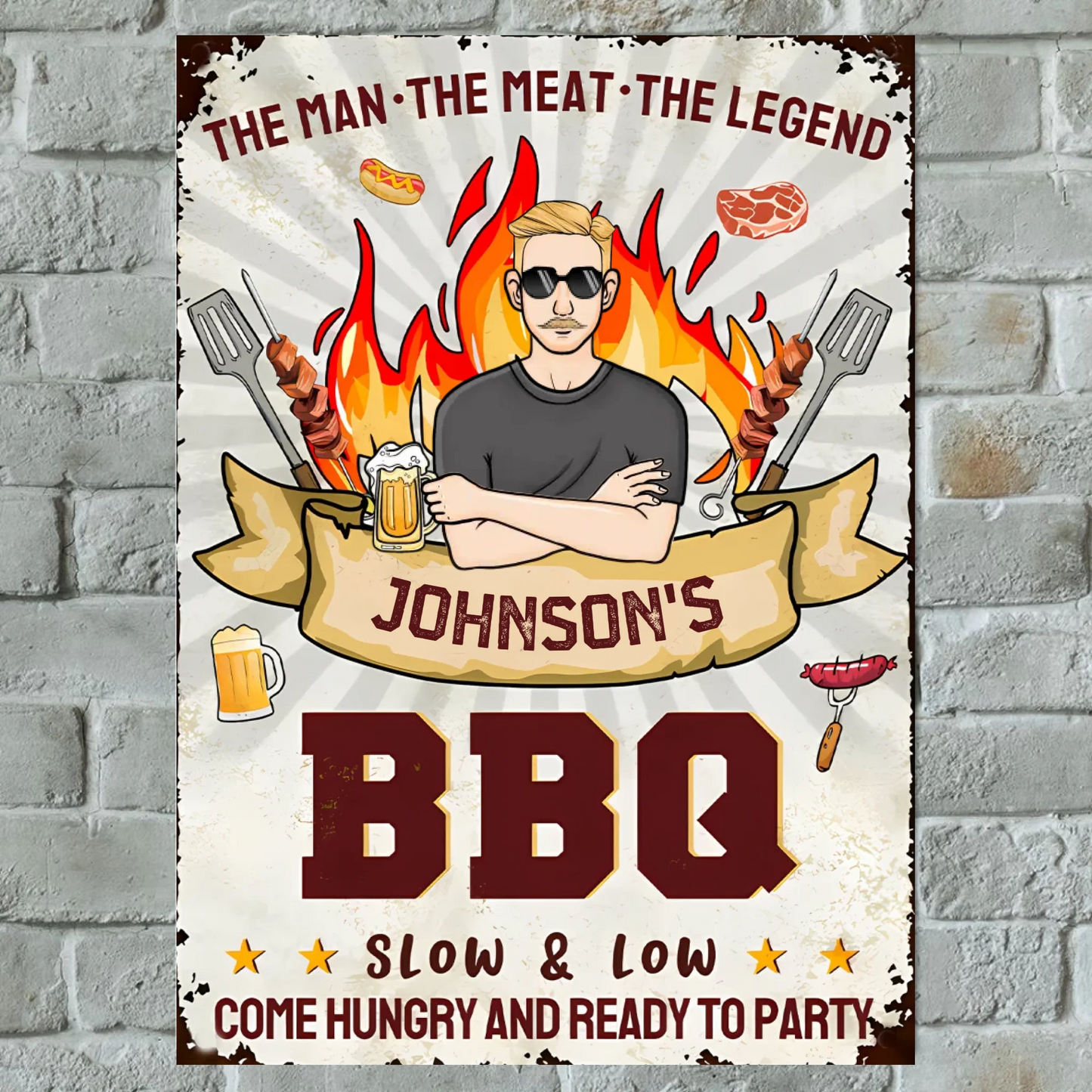 The Man, The Meat, The Legend - Personalized Vertical Metal Sign - Gifts For Husband, Dad, Grandpa