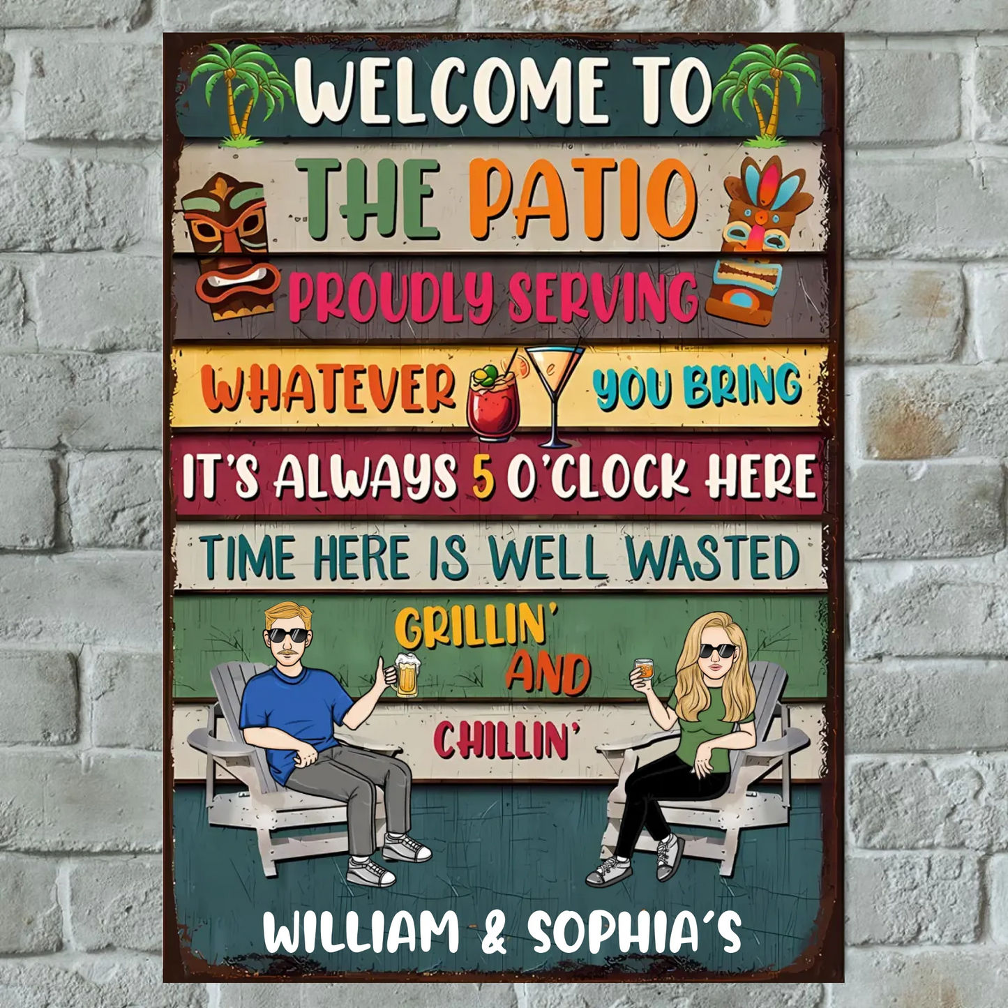 Patio Grilling Proudly Serving Whatever You Bring - Personalized Vertical Metal Sign - Gifts For Husband Wife, Couples