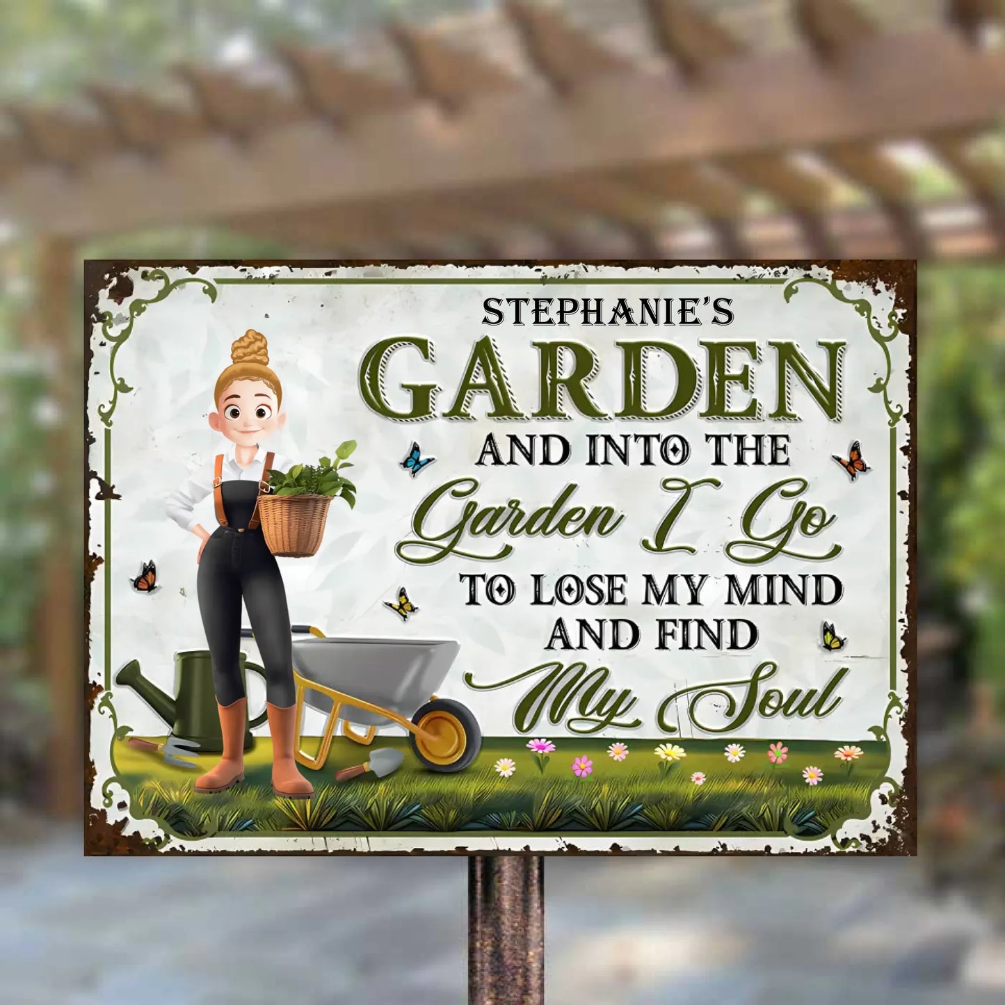 And Into the Garden I Go To Lose My Mind And Find My Soul 2 - Personalized Horizontal Metal Sign - Gift For Garden Lovers