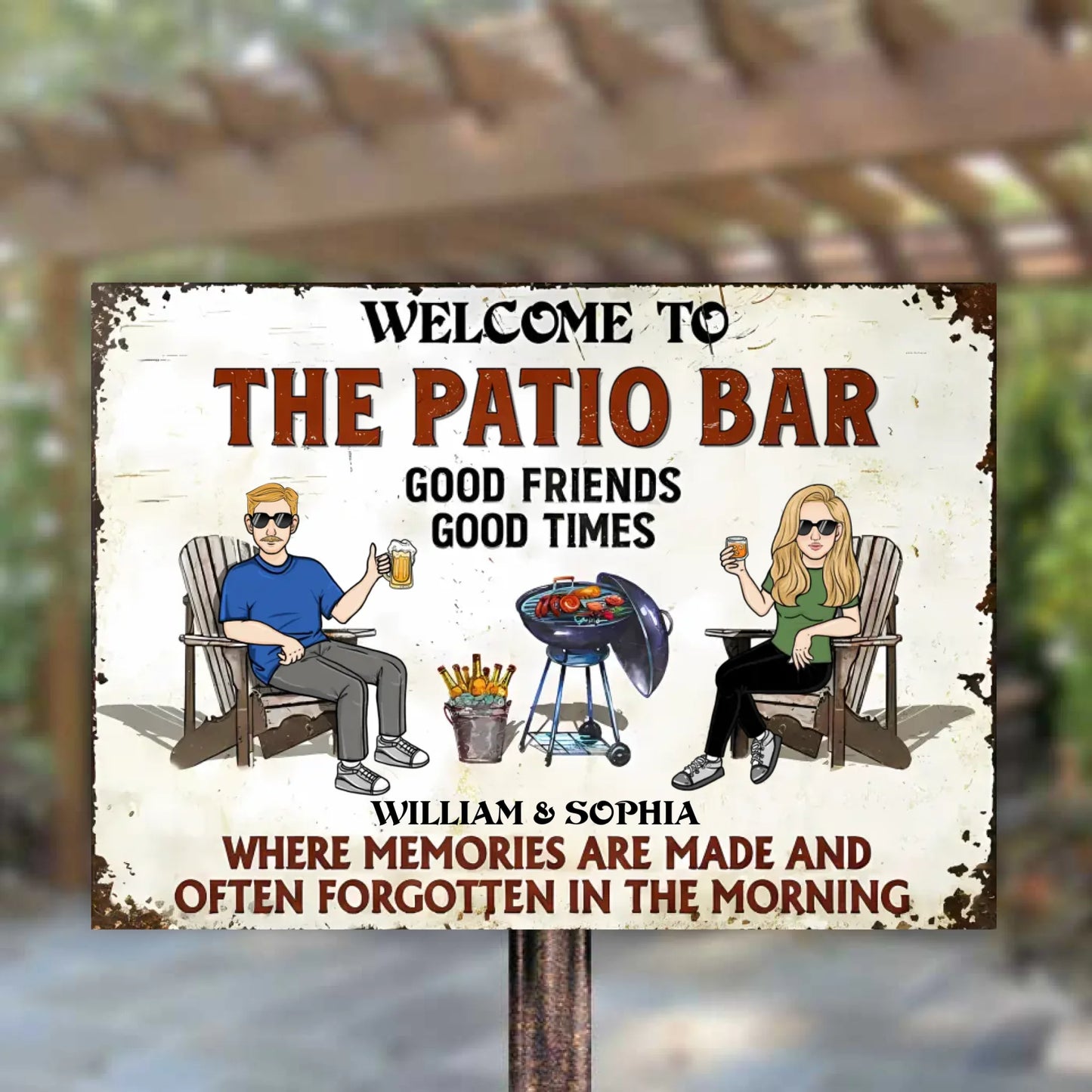 Patio Grilling Where Memories Are Made And Often Forgotten In The Morning - Personalized Horizontal Metal Sign
