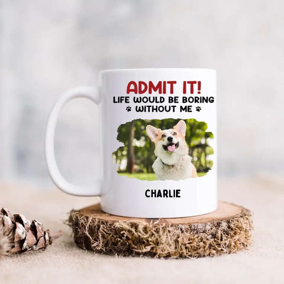 Gib es zu! Das Leben wäre langweilig ohne uns – Tasse mit personalisiertem Upload-Foto für Hund und Katze – Geschenk für Haustierbesitzer und Tierliebhaber