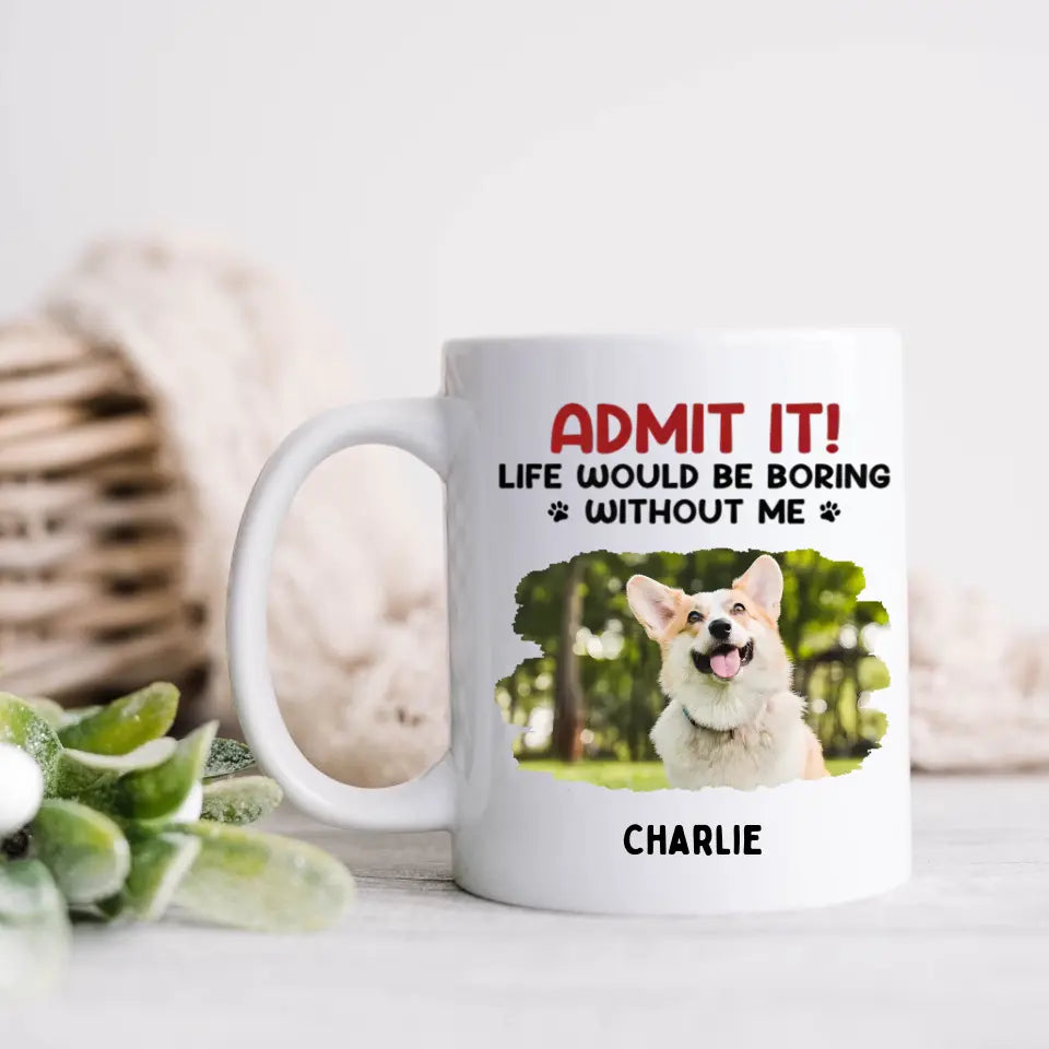 Gib es zu! Das Leben wäre langweilig ohne uns – Tasse mit personalisiertem Upload-Foto für Hund und Katze – Geschenk für Haustierbesitzer und Tierliebhaber