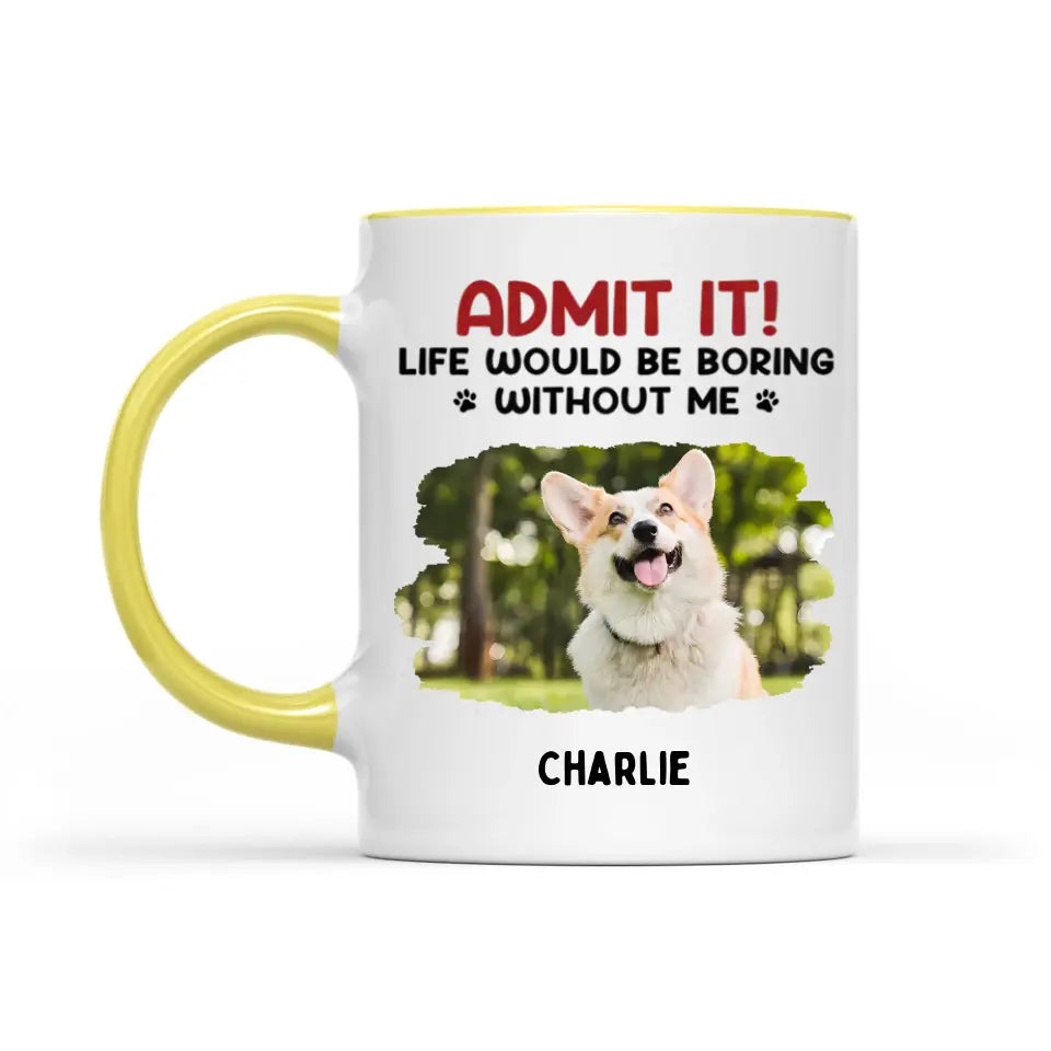 Gib es zu! Ohne uns wäre das Leben langweilig – Tasse mit personalisiertem Upload-Foto-Akzent für Hund und Katze – Geschenk für Haustierbesitzer und Tierliebhaber