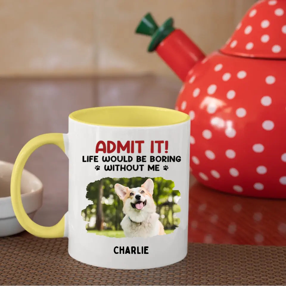 Gib es zu! Ohne uns wäre das Leben langweilig – Tasse mit personalisiertem Upload-Foto-Akzent für Hund und Katze – Geschenk für Haustierbesitzer und Tierliebhaber