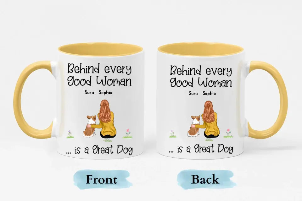 Detrás de una buena mujer hay perros - Taza personalizada con acento personalizado - Regalos para amantes de los perros