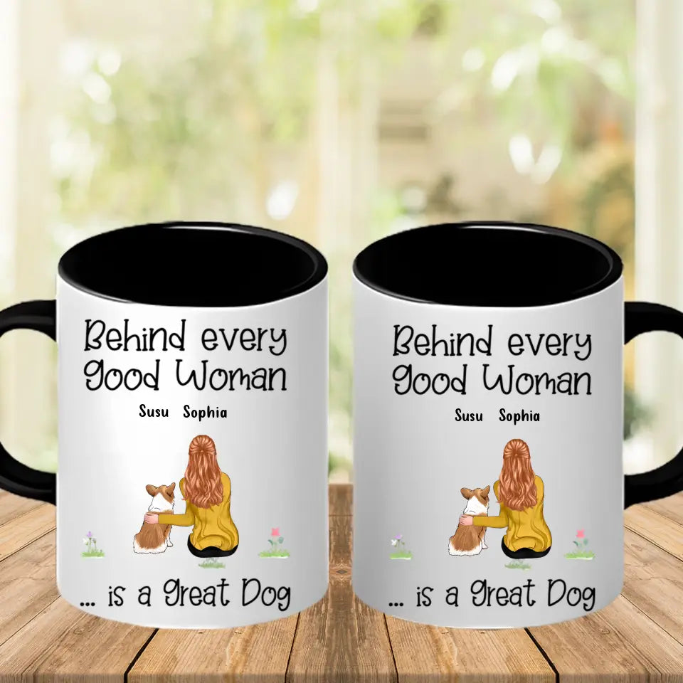 Detrás de una buena mujer hay perros - Taza personalizada con acento personalizado - Regalos para amantes de los perros