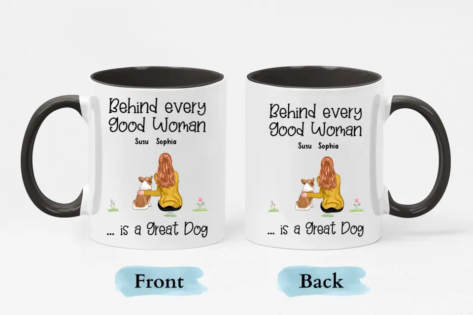 Detrás de una buena mujer hay perros - Taza personalizada con acento personalizado - Regalos para amantes de los perros