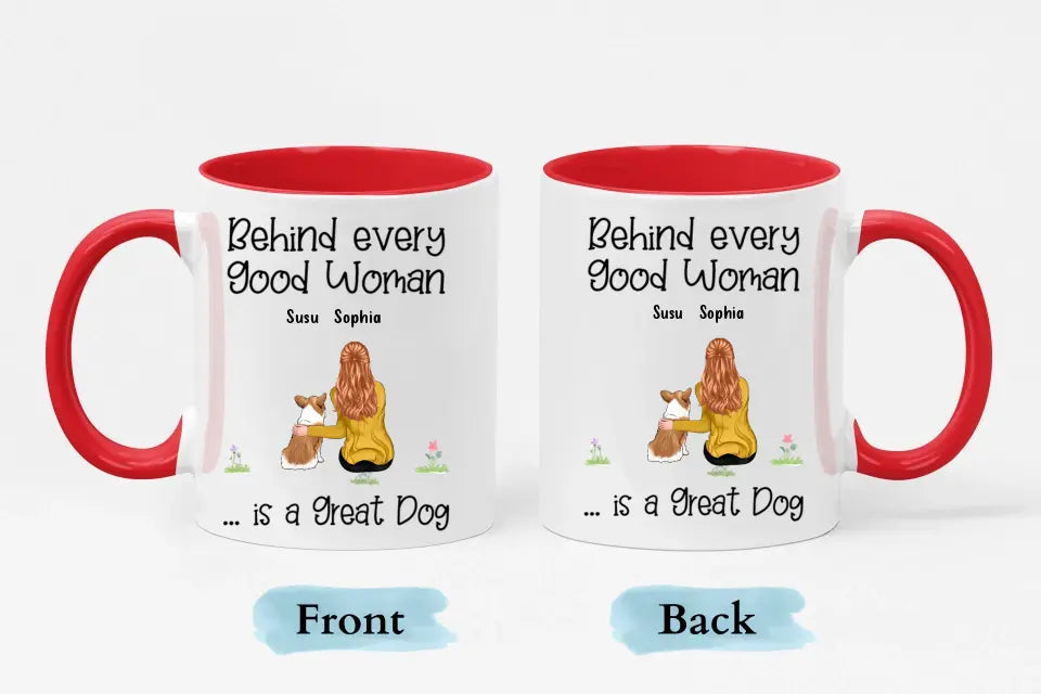 Detrás de una buena mujer hay perros - Taza personalizada con acento personalizado - Regalos para amantes de los perros
