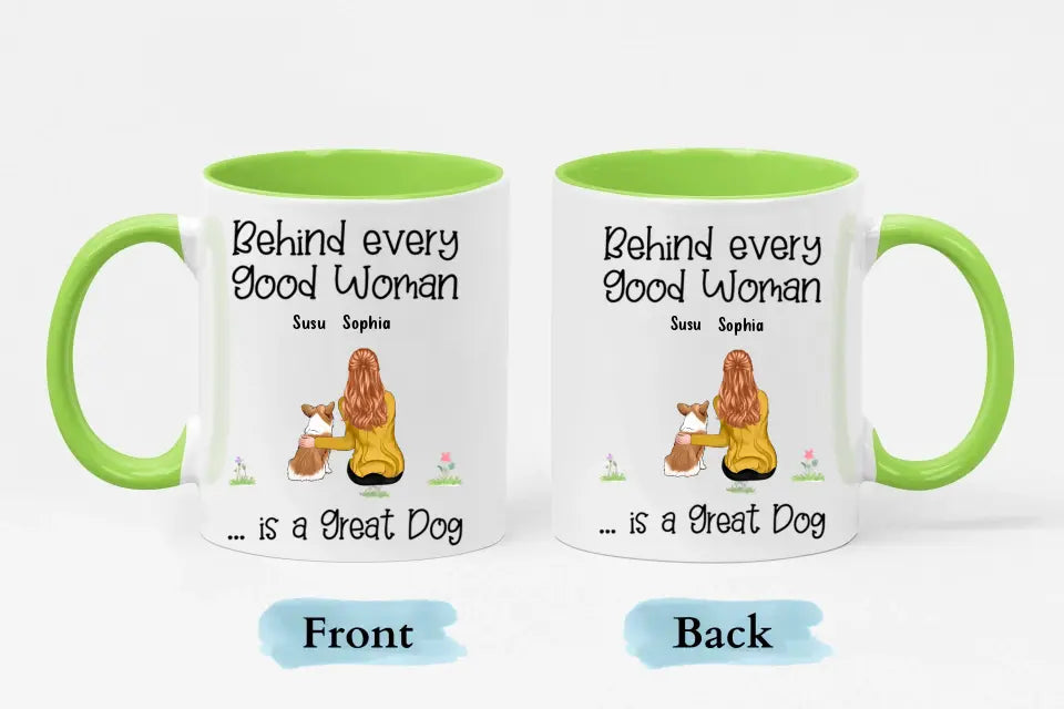 Detrás de una buena mujer hay perros - Taza personalizada con acento personalizado - Regalos para amantes de los perros