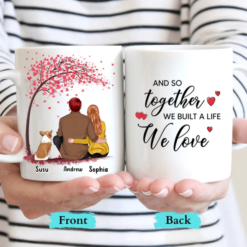 Juntos construimos una vida que amamos - Taza personalizada con acento personalizado - Regalo para parejas, amantes de los perros