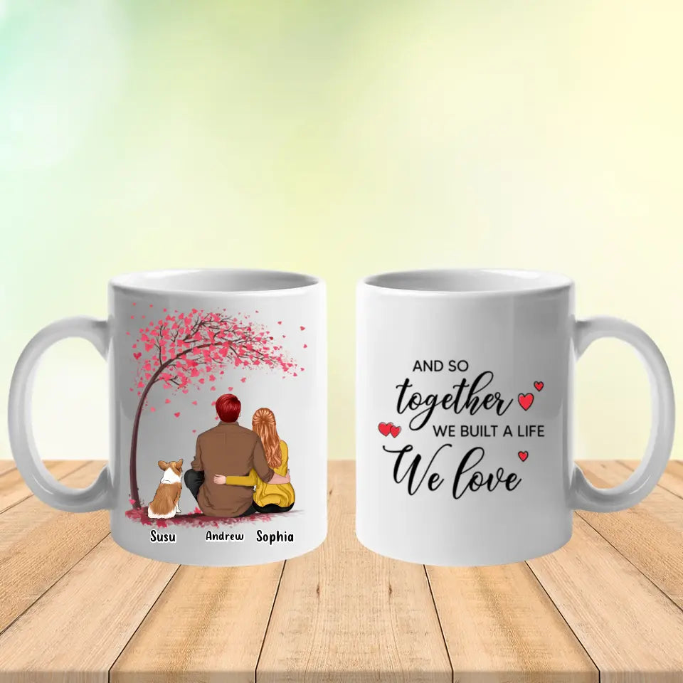 Juntos construimos una vida que amamos - Taza personalizada con acento personalizado - Regalo para parejas, amantes de los perros