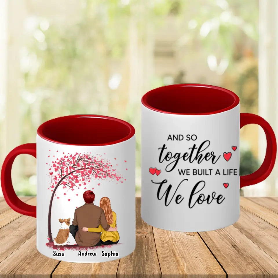 Juntos construimos una vida que amamos - Taza personalizada con acento personalizado - Regalo para parejas, amantes de los perros