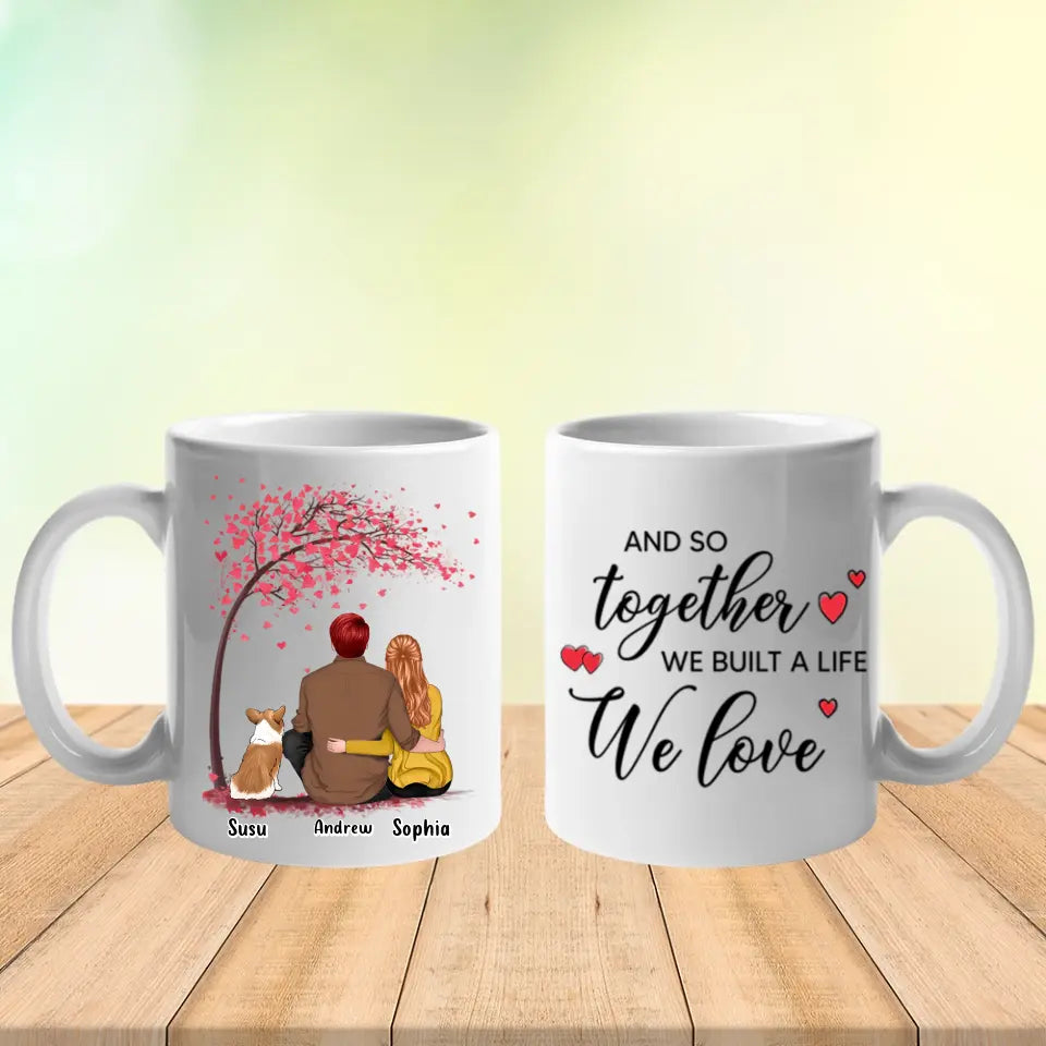 Juntos construimos una vida que amamos - Taza personalizada con acento personalizado - Regalo para parejas, amantes de los perros