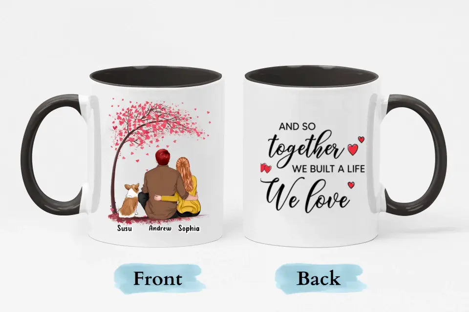 Juntos construimos una vida que amamos - Taza personalizada con acento personalizado - Regalo para parejas, amantes de los perros