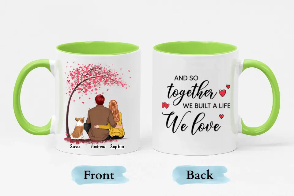 Juntos construimos una vida que amamos - Taza personalizada con acento personalizado - Regalo para parejas, amantes de los perros