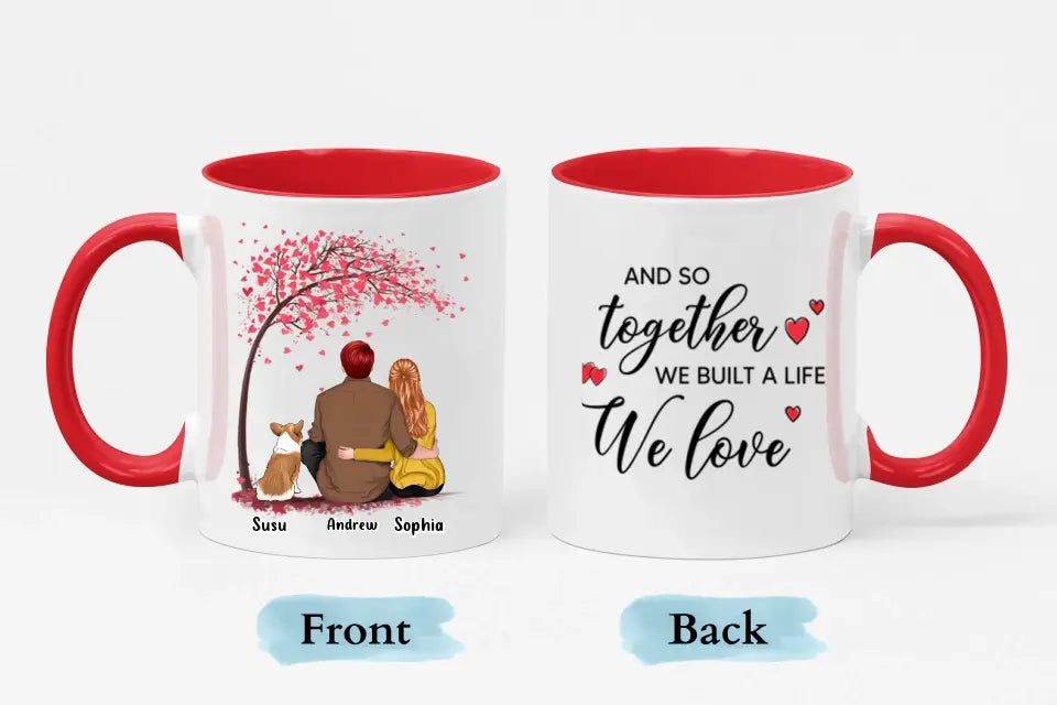 Juntos construimos una vida que amamos - Taza personalizada con acento personalizado - Regalo para parejas, amantes de los perros